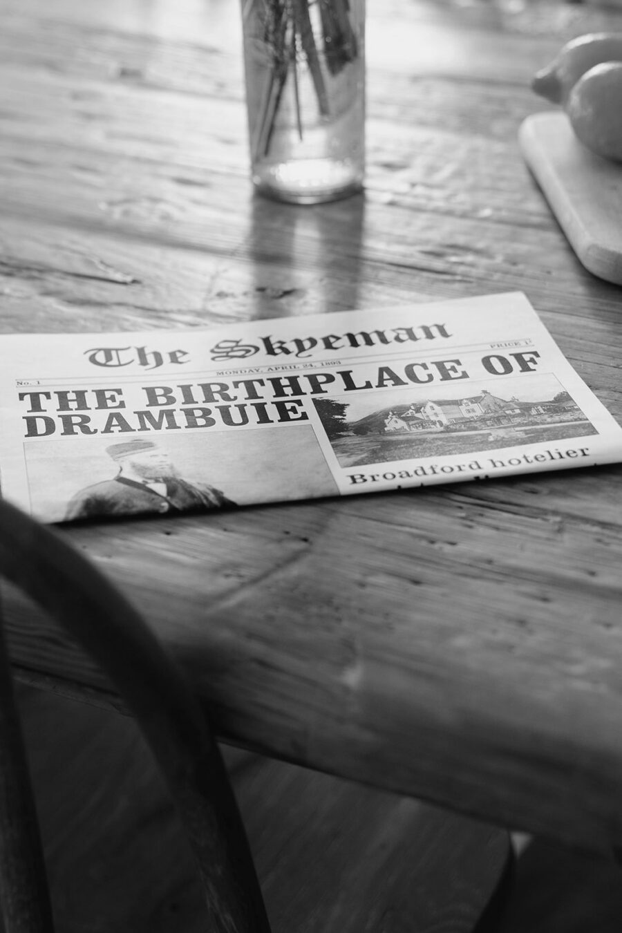 A newspaper - The Skyeman - on the kitchen table at Mint Croft, Isle of Skye